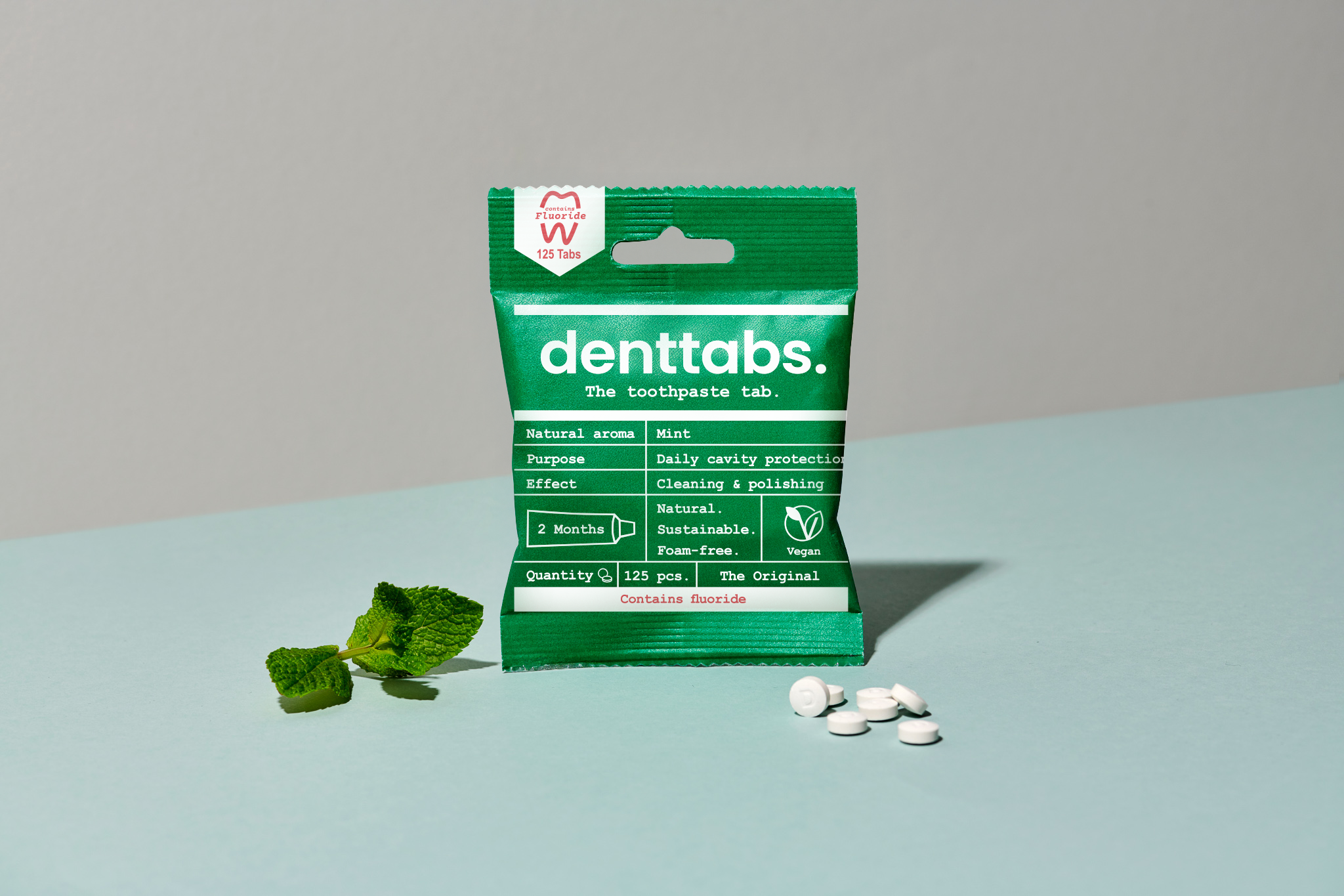 Denttabs Toothpaste Tablets - 2 Months - Fluoride Free - Mint